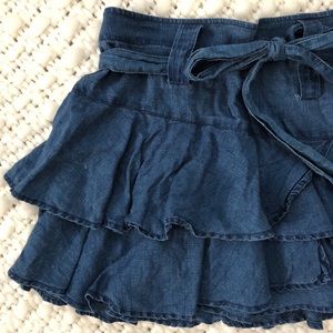 BCBGMaxAzria ruffled chambray mini shirt